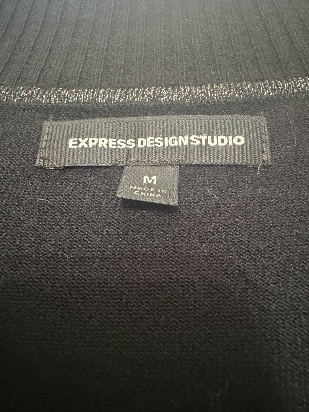 Express Black V-Neck Sweater - Slim Fit Rib Trim - Picture 7 of 10